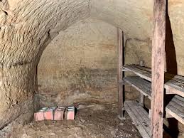 This is our Appalachian root cellar. We call it the “hobbit home”. The  cellar is right behind our 1860s home (where the yellow arrow points in the  pictures). The cellar is a
