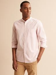 Col montant, fermeture dissimulée sur le devant, manches longues, ourlet incurvé. Chemise Col Mao Slim Fit Rayee Homme Blanc Rose Homme Vetement Et Deco Cyrillus