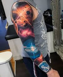 Black And White Space Tattoo Half Sleeve Space Tattoo On Full Sleeve By Joe Carpenter Space Tattoo Sleeve Space Tattoo Galaxy Tattoo