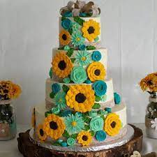 Pin By Shannon Egler On Sunflower Cakes Sunflower Wedding Cake Teal Wedding Cake Burlap Wedding Cake
