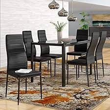 Amazon Com Ids Online 7 Pieces Modern Glass Dining Table Set Faxu Leather With 6 Chairs Glass Dining Table Set Dining Table Setting Modern Glass Dining Table