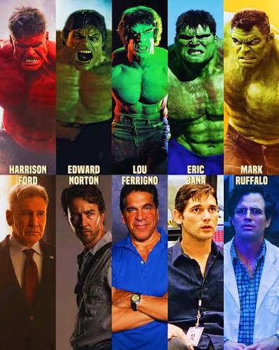 HULK and all the legends who played this role! 🔥 #hulk #marvel  #marvelstudios #marvelcomics • Harrison Ford: (Red Hulk) Unconfirmed, fan  art depiction. • Edward Norton: The Incredible Hulk (2008). • Lou