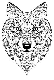 Color this 'wolf woman' and all the roses and feathers that surround her. Wolf 2 Wolves Adult Coloring Pages
