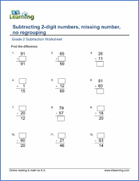 You need the free acrobat reader to view and print pdf files. Grade 2 Math Worksheets Subtract 2 Digit Numbers Missing Numbers K5 Learning