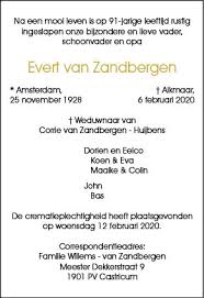 Overleden Evert Van Zandbergen 25 10 1928 06 02 2020