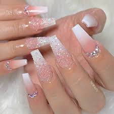 For the rest, create a dazzling ombre effect with color near the nails and white at the ends. Nails Vibes On Instagram Glitter Nails Follow Nailsviibes By Isabelsnails Ombre Acrylic Nails White Acrylic Nails Long Acrylic Nails Coffin