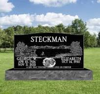 Companion Black Granite (Scenery) Headstone 36inch top 46inch base