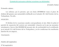 Como a maría josé le faltaban por disfrutar una semana de vacaciones de 2018, podrá disfrutarla al acabar la maternidad. Ejemplo De Carta Para Solicitar Vacaciones No Disfrutadas Ejemplos De Carta