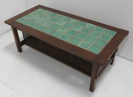 Crafters and weavers crofter style mission oak coffee table with drawers and cabinets. Stickley Style Mission Oak Coffee Table W Tile Top