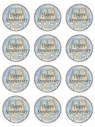These are a bit larger and would be best suited on a large size cupcake size Happy Anniversary Edible Cupcake Toppers Wafer Icing X 12 Ebay