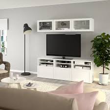 Besta Tv Storage Combination Glass Doors Hanviken Sindvik White Clear Glass 70 7 8x15 3 4x75 5 8 Shop Online Or In Store Ikea Tv Storage Above Tv Decor Glass Door