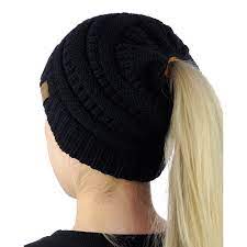 C C Beanietail Soft Stretch Cable Knit Messy High Bun Ponytail Beanie Hat Black Walmart Com Walmart Com