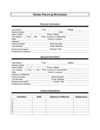Printable Estate Planner Worksheet Legal Pleading Template Estate Planning Estate Planning Checklist Divorce