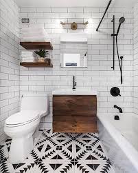 Minimal Black White And Wood Bathroom Smallbathroomblueprints Bathroom Tile Designs Bathroom Design Small Bathroom Design