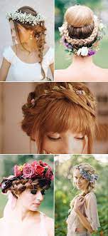 16 Unique Hairdos That Look Perfect With Flower Crowns Praise Wedding Trendy Wedding Hairstyles Flower Crown Hairstyle Hairdo Wedding