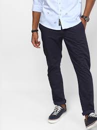 Navy Solid Straight Chinos