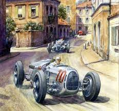 1937 Coppa Acerbo Auto Union Type C Bernd Rosemeyer - Michael Wright Automotive Art Racing Art Automotive Artwork