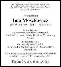 Er selbst wurde zur zwangsarbeit für die ig farben . Traueranzeigen Von Imo Moszkowicz Www Trauer Ms