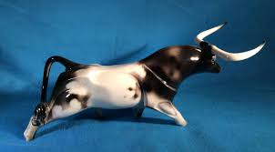 Black And White Bull Spanish Algora Porcelain El Toro Fighting Bull Figurine Spanish Decor Black And White Bull Bull Collector Mid Centu Black Decor Spanish Decor Figurines