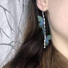 Light Mega Size Earrings With Sapphire Blue Silk Butterflies Etsy Boho Chic Earrings Ankle Bracelets Butterfly Hair Clip