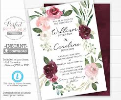 Burgundy Wedding Invitation Template Burgundy Floral Wedding Etsy Wedding Invitations Peony Wedding Invitations Wedding Invitation Templates