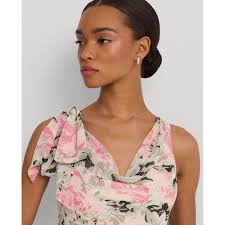 Ralph Lauren Ralph Lauren Floral Crinkle Georgette Tiered Gown in Pink
