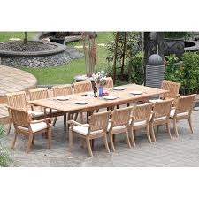 Teak Dining Set 12 Seater 13 Pc Large 117 Rectangle Table And 12 Stacking Arbor Arm Chairs Outdoor Patio Grade A Teak Wood Wholesaleteak Wmdsabo Walmart C Teak Table Outdoor Wood Patio