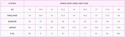 75 credible dress shirt chart