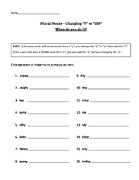 Plural Nouns Changing Y To Ies Plurals Plural Nouns Nouns