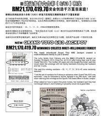 6th with any winning numbers rm60 Toto 4d Jackpot Winning Prize Toto Prize Structure