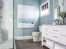 The floating shelf with the rustic mirror throw in some farmhouse. Hgtv Guest Bathroom Ideas Home Architec Ideas