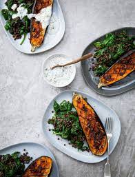 Aubergines With Harissa Lentils And Greens Recipes Hairy Bikers Greens Recipe Recipes Vegetarian Recipes
