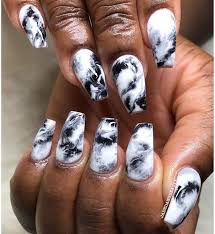 Acrylic Black And White Marble Nails Black And White Marble Effect Coffin Shaped Blackgirlnails Black And White Nail Art Girls Nail Designs Acrylic Nails Coffin
