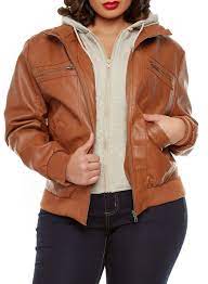 Rainbow Plus Size Layered Hoodie Bomber Jacket With Faux Leather Layered Hoodie Bomber Jacket Leather Bomber Jacket