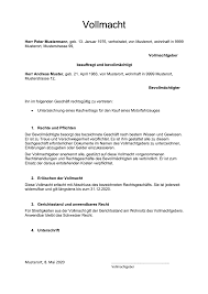 Ihr als vollmachtgeber müsst eure gesamte adresse, vorname, nachname sowie das geburtsdatum eintragen. Vollmacht Vorlage Gratis Word Vorlage Als Muster Vorla Ch