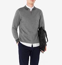 mens cotton cellulock zip polo shirt in charcoal melange