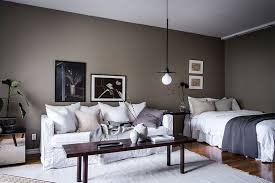Nice Little Apartment In Dark Colors 44 Sqm Photos Ideas Design In 2020 Dark Brown Walls Brown Walls Living Room Tv Wall