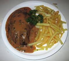 Season beef with some of the peppercorns; Pepper Steak Imported Beef Tenderloin Steak With Green Pepper Sauce And French Fries Picture Of Swiss Inn Restaurant Bar Panay Island Tripadvisor