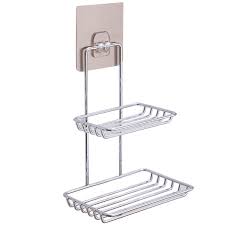 Stainless steel wall mounted shelf. Stainless Steel Wall Mounted Sticky Shower Bathroom Kitchen Rack Shelf Holder Dual Layer For Soap Bath Towel Cleaning Supplies Kitchen Small Gadgets Holders Dispensers Home Urbytus Com