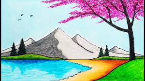Take the 2b pencil now, tilt it (change the grip) and darken the shadowed side of each ridge. How To Draw Easy Scenery Drawing Spring Season In The Beach Scenery Step By Step Viral Ultimate