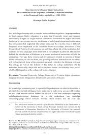 Pdf Experiments In Bilingual Higher Education An Examination Of The Origins Of Afrikaans As A Second Medium At The Transvaal University College 1908 1930