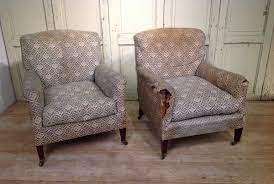 Pair Of Howard And Sons Chairs In Original Ticking Stock Furniture Chair Howard Sofa