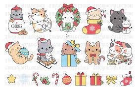 Christmas Kawaii Clipart Set Cute Cat Digital Clip Art Funny Etsy In 2020 Kawaii Clipart Holiday Illustrations Christmas Doodles