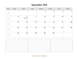 The labor day countdown clock will show you the number of days, hours, minutes & seconds until labor day 2021. 2021 Printable September Calendar With Space For Appointments Horizontal Free Calendar Template Com