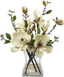 Features Delicate Magnolia Blooms Decorative Vase Included Liquid Artificial Magnolia Arrangements Magnolia Arrangement Artificial Flower Arrangements