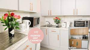 Home kitchen cabinet thermofoil, laminate, and melamine: How To Paint Laminate Mdf Kitchen Cupboards Work Space Makeover Youtube