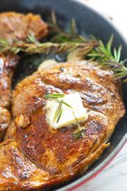Then flip the steak and cook another three to four minutes to the desired doneness. Perfect Pan Seared Boneless Ribeye With Lemon Garlic Rosemary Keto A Girl Called Adri