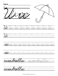 Free Printable Cursive U Worksheet Cursive Handwriting Worksheets Teaching Cursive Cursive Handwriting Practice