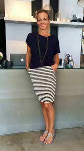 Simple For When Summer Is Really Hot Navy Tee Striped Skirt And T Bar Sandals Summer Work Outfits Work Fashion Style