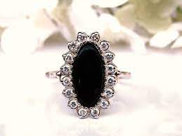 Vintage Onyx And Diamond Engagement Ring 14k Two Tone Gold Black Wedding Rings Black Diamond Engagement Antique Engagement Rings